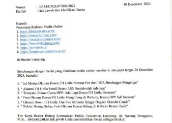 Unila Beri Klarifikasi Berita Oknum Dosen FH Unila