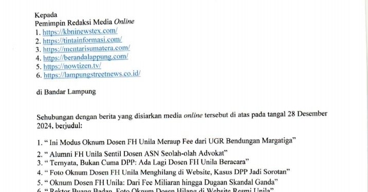 Unila Beri Klarifikasi Berita Oknum Dosen FH Unila